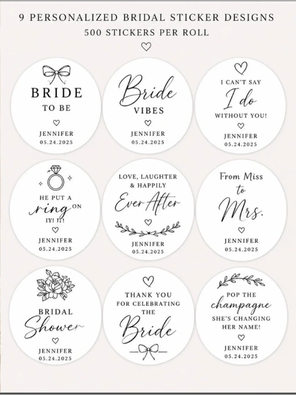 Bridal Wedding Stickers Customized 500